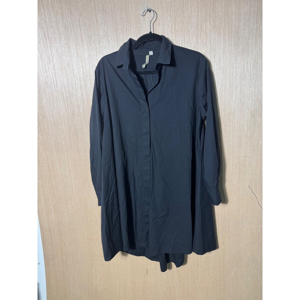Comfy USA Black Button Front Back Zip Tunic Shirt Dress SN155 Womens Medium